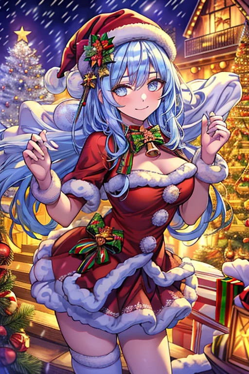 (best quality,4k,8k,highres,masterpiece:1.2),ultra-detailed,(realistic,photorealistic,photo-realistic:1.37),(Best quality, 8k, 32k, Masterpiece, UHD:1.3),Photo of glamorous woman, 1girl, ((Huge breasts :1.5)), (abs, slender figure, perfect body :1.2), (erotic dress: 1.1), (indoor, night :1.2), ultra-detailed face, detailed lips, detailed eyes, double eyelid sexy,beautiful detailed eyes,beautiful detailed lips, sexy flirting pose, spread wide open leg, flirting face, extremely detailed eyes and face,longeyelashes,1girl,portraits,illustrations,present,Christmas tree,sparkling lights,cosy red hat and gloves, mini dress, voluptuous breasts, winter wonderland,wonderment,happiness,presents,excitement,joyful expressions,magical atmosphere,mistletoe,decorations,fluffy snow,rooftop,starry sky,peppermint candy canes,magical reindeer,enchanted forest,frosty breath,glowing fireplace,wrapping paper,ornaments,Christmas stockings,snow-covered ground,sleigh,shimmering snowflakes,delightful surprises,glittering ornaments,cheerful laughter,anticipation,happy reunions,cozy socks,cocoa,gingerbread cookies,snowball fights,icicles