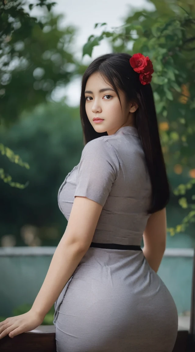 (dark shot:1.4), 80mm, (dark shot:1.4), masterpiece, best quality, game_cg, in summer, girl, solo, medium hair, white hair, looking at viewer, brown eyes, gigantic breasts nearly exposed, perfect booty, 80mm, epic realistic, painting of a geisha with european features entering a japanese pine forest, by range murata, a big red sun in the background, stunning, matted, paul gauguin, van gogh, art by greg rutkowski and artgerm, soft cinematic light, adobe lightroom, photolab, hdr, intricate, highly detailed, (depth of field:1.4), (dark shot:1.22), neutral colors, (hdr:1.4), (muted colors:1.4), (intricate), (artstation:1.2), hyperdetailed, dramatic, intricate details, (technicolor:0.9), (rutkowski:0.8), cinematic, detailed, soft light, sharp, exposure blend, medium shot, bokeh, (hdr:1.4), high contrast, (cinematic, teal and orange:0.85), (muted colors, dim colors, soothing tones:1.3), low saturation, (hyperdetailed:1.2), (noir:0.4), soft light, sharp, exposure blend, medium shot, bokeh, (hdr:1.4), high contrast, (cinematic, teal and orange:0.85), (muted colors, dim colors, soothing tones:1.3), low saturation, (hyperdetailed:1.2), (noir:0.4), (intricate details:1.12), hdr, (intricate details, hyperdetailed:1.15) emphasize right round ass