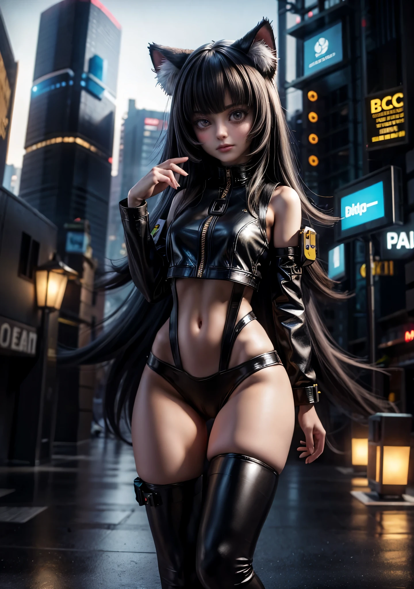 masterpiece, best quality, from behind and below shot, professional artwork, cinematic lighting, ultra-detailed, 8k resolution, photo-realistic, 1girl, beautiful, perfect face, mature, solo, beauty, (wide hips, thick tighs:1), chocker, goth girl, goth makeup, earrings, necklace, pale skin, black pants, black outfit, realistic black wings, black lipstick, gloves, short black hair, (perfect highly detailed eyes with intrinsic detail:1.5), smile, depth, background blurred, brick wall, graffiti, alley, city, rain, night, street lights, unique, nose ring, piercing, garter belt, (yellow_latex_panties:1.6), underwear, beautiful eyes, sport latex top , high detailed fabric cloth --auto --s2