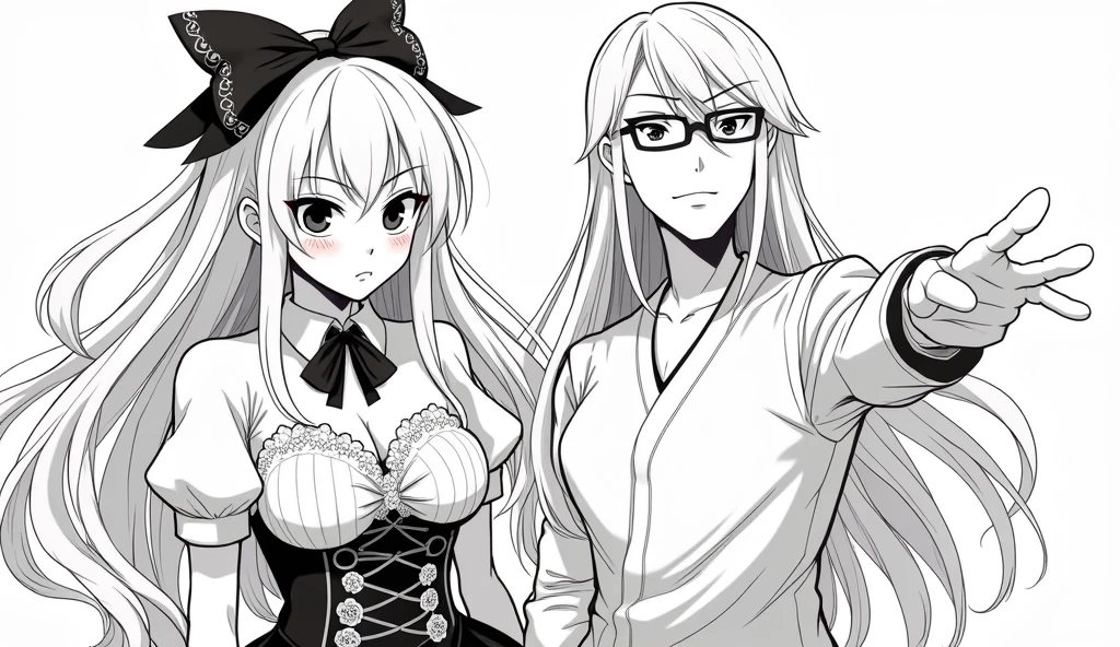 a drawing of a woman with glasses in a lingerie, seductive anime girl, thicc, (sfw) safe for work, beautiful alluring anime woman, bold lineart, looking like annie leonhart, thick lineart, clean lineart, perfect lineart, clean anime outlines, thick black lineart, simple lineart, intense line art, extremely fine ink lineart, sharp lineart, annie leonhart, thick outlines, variable lineart