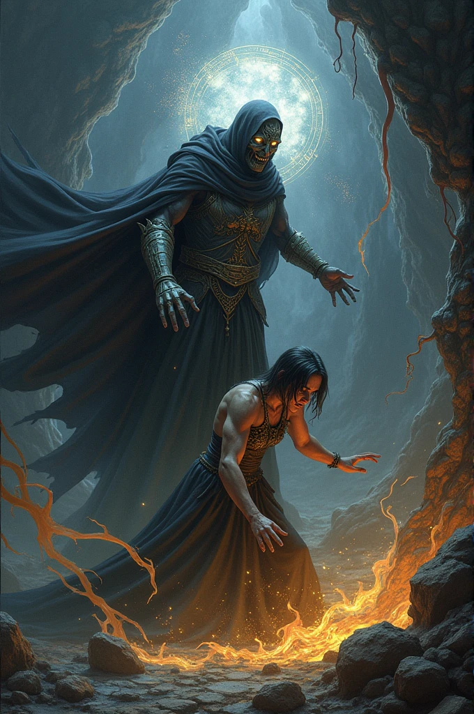 Witch bewitches a naked grey-haired old poor man
