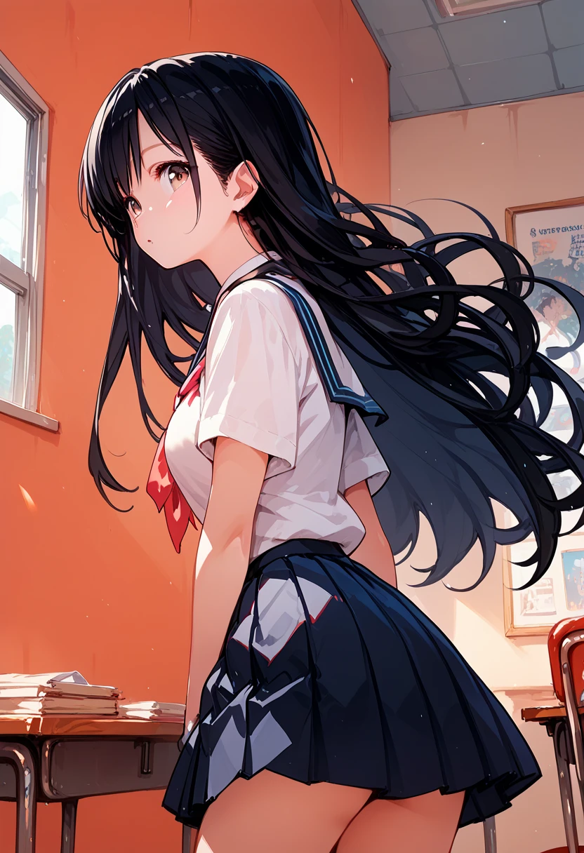 pt，yui kotedawa， Kotegawa Yui， Anime Style ， black hair， long hair on background，Sainan High School Uniform