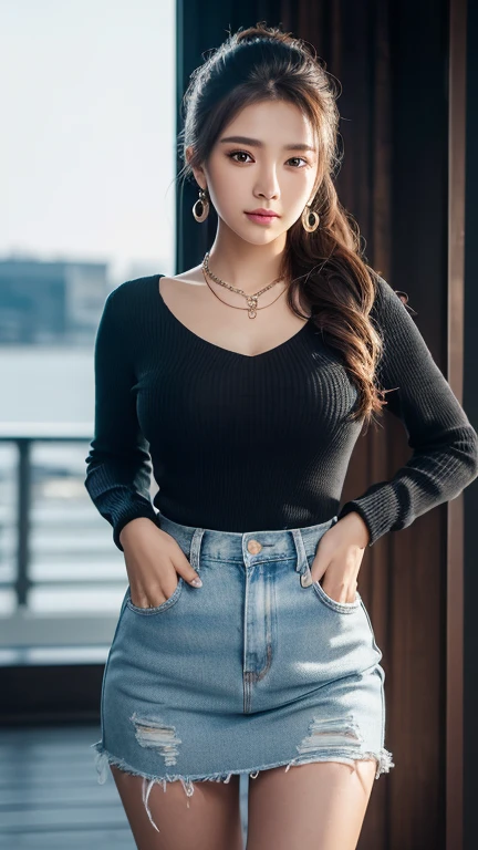 20yo in school school photo in school masterpiece, (photorealistic:1.4), best quality, beautiful lighting, Aishwarya Rai, Woman 20yo Old Big Breasts, Plus Size, Model, lipstick Bun Hair Bun Hair, skirt Lifts, mini Skirt Up, Raised Skirt, wearing Slant Shoulder Chain Strap Dress, Casual Long Sleeve Bodycon Dress.