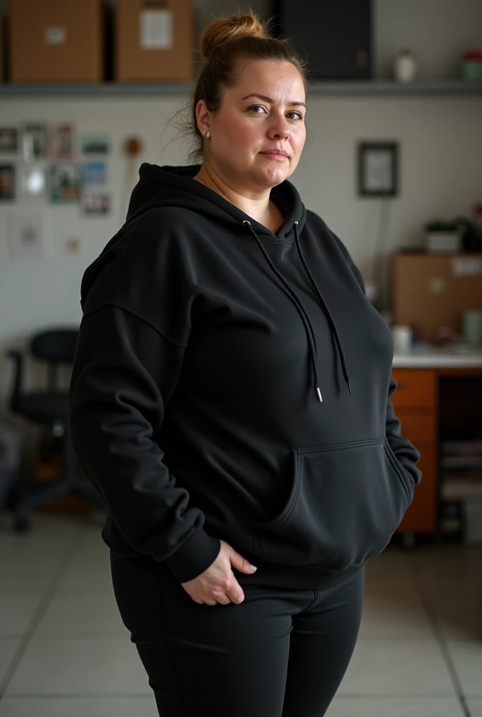 50 year old woman, dark crimson dyed hair, slightly overweight, slightly chubby, aged face and skin, dry hair, wearing a collared tshirt and jeans with sneakers, standing in a suburban kitchen, conservative, entire body visible, full body, hyperrealistic, best quality, 8K, real human skin, masterpiece, extremely intricate, medium closeup, detailed eyes, detailed face, detailed body, exaggerated features, pronounced features