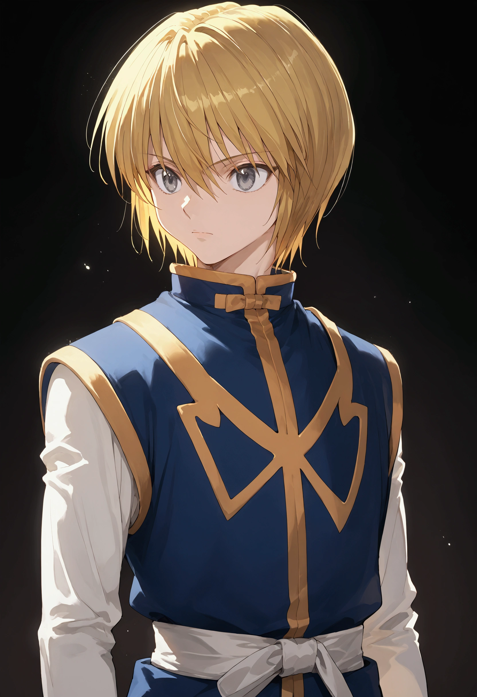 score_9, score_8_up, score_7_up, source_anime ,1boy, solo, kurapika_hxh, blonde hair, grey eyes, short hair, bangs, hair between eyes, The Kingdom of the Unicorn,cowboy shot