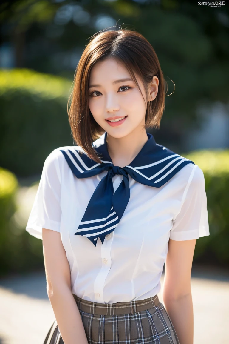 One Girl in the Rain、Blushing cheeks、((Red Bicycle))、((Riding a bike))、gazing at viewer、Heavy rain、large full breasts、A sheer sailor suit that sticks to your chest when wet、skirt by the、Girl in Japan uniform and girl in the rain 、Pedaling a bike in the rain、florals、hair pin、a necklace、piercings、Getting wet and leaning forward、from below looking up、depth of fields、pointed red mouth、short hair of reddish-brown color wet and shiny,,,,,,Red mouth,Black eyes、鎖骨、Beautiful fingers、Hourglass body、portrait of a full body、Loosen your tie、Wet cute face、