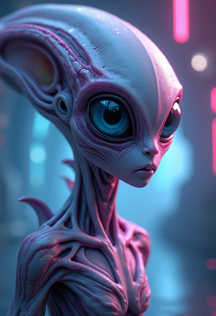 An alien creature from a galaxy far, far away，Demonstrates impressive supernatural abilities，Silently observing human activities。This entity is shrouded in an aura of mystery and power.，Radiating dazzling energy and distinctly non-human features。Its sharp eyes are scanning the Earth，Absorb the complexity of human culture and life。This scene is set against the backdrop of the vast universe.，The Earth is illuminated，Showing its beauty and diversity。This alien is unlike any life form on Earth，Symbolizes a paradox：Being an outsider，Deeply focused on human life