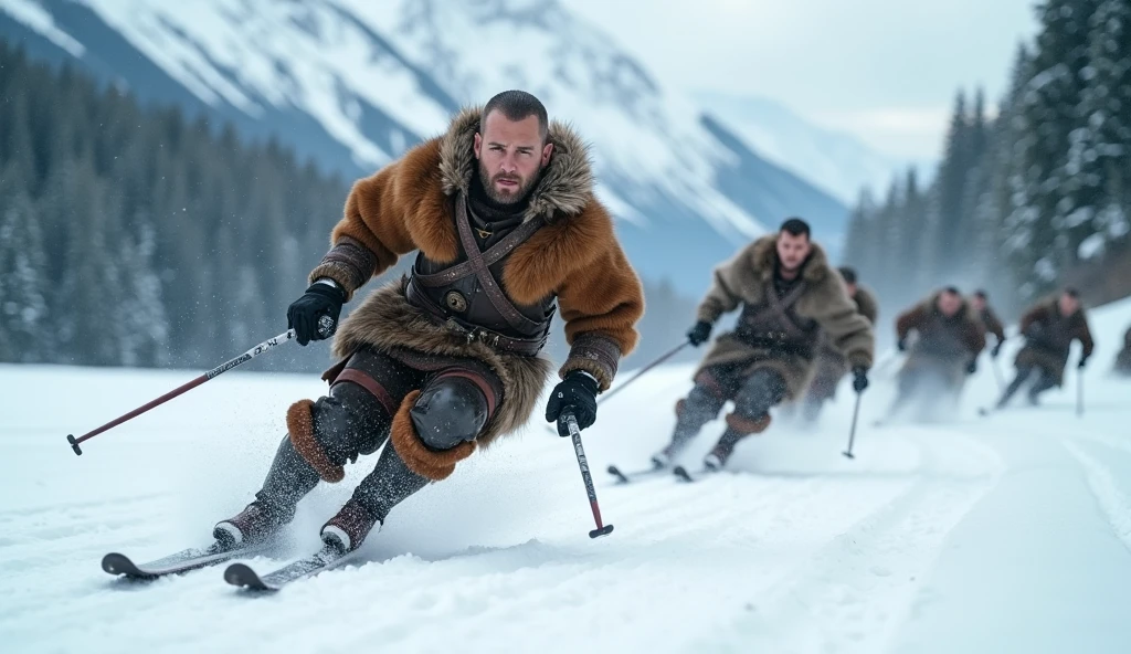 Award-winning photo of a vikings on ski sprint.
