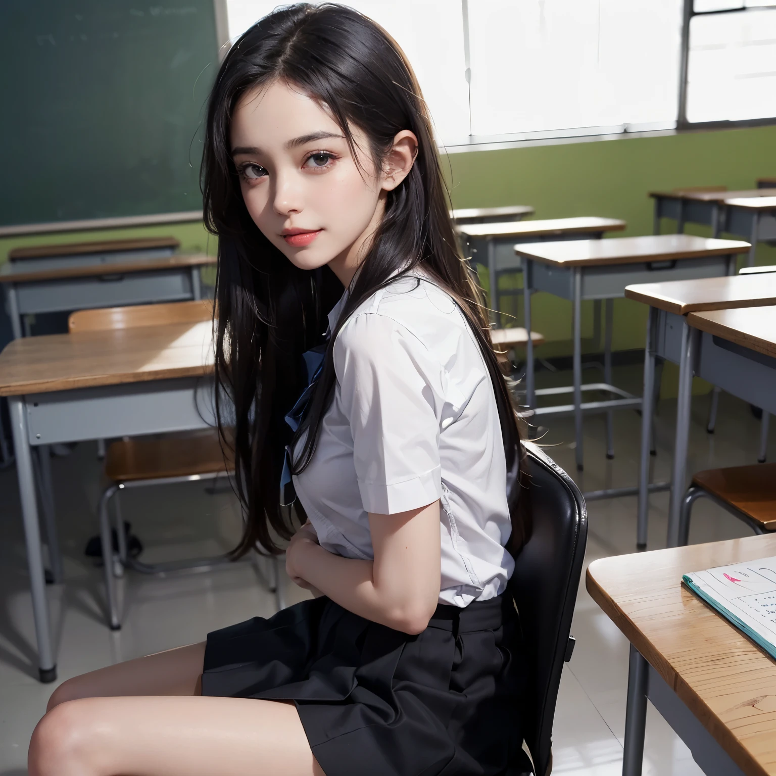 (1 girl), (sexy look:1.5), (flat chest:1.3), (very detailed目, very detailed顔), (超realistic, High resolution), (highest quality:1.4), (hyper quality), realistic skin texture, RAW photo, (realistic, Photoreal:1.37), very detailed, professional photography, (school uniform, pleated skirt:1.3), (look at me), (School, classroom), ((Meet me face to face:1.4)), (from below:1.3), realistic private parts, lace panties, Japanese high school girl、超highest quality、masterpiece、超High resolution、Depth of written boundary、(Photoreal:1.4)、(Award-winning photo、信じられないほどのmasterpiece:1.3) 、RAW photography、golden ratio、Highly detailed CG Unity 8k wallpaper、detailed and complex、original、High resolution、RAW photo、(perfect body shape)、detailed and complex、Digital single-lens reflex camera、soft writing、(background person blur:1.1)、Sigma 85mmF/1.4、50mm Lenac lighting、nffsw、hyper real、color grade, Rear view,from below:1.3), (((hold the hem of her skirt, she spreads her legs and shows off her real pussy.:1.4))), (vagina)、spread your legs、Lying、On my back、penis、cum in pussy、(focus on girl)
