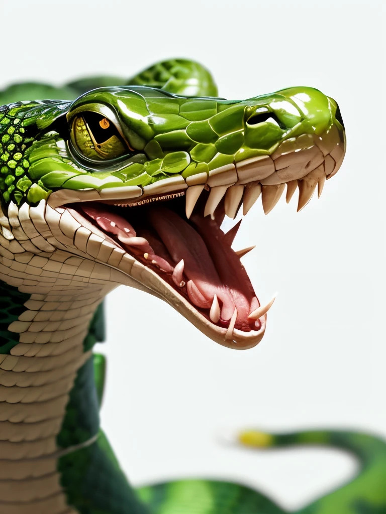 a close up of a snake with its tongue out and its head out, snake art, highly detailed snakes, snake head, green skin with scales, green snakes, reptile face, snake hair, snake scales, snake mouth, snake body, an amalgamation of a snake, snake heads, snake fangs, snake, coiled realistic serpents