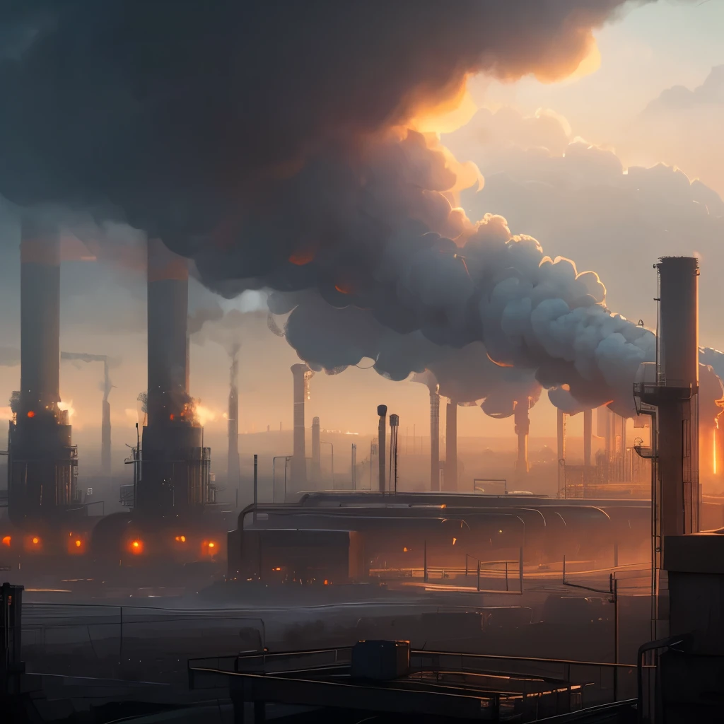 arafed industrial area with smoke and smokestacks in the background, industrial scifi, industrial sci - fi, industrial sci-fi, industrial sci fi, industrial environment, dystopian environment, digital concept art of dystopian, foggy dystopian world, industrial setting, factory background, dystopian atmosphere, industrial complex, detailed atmospheric and gritty, scenic dystopian environment, industrial aesthetic