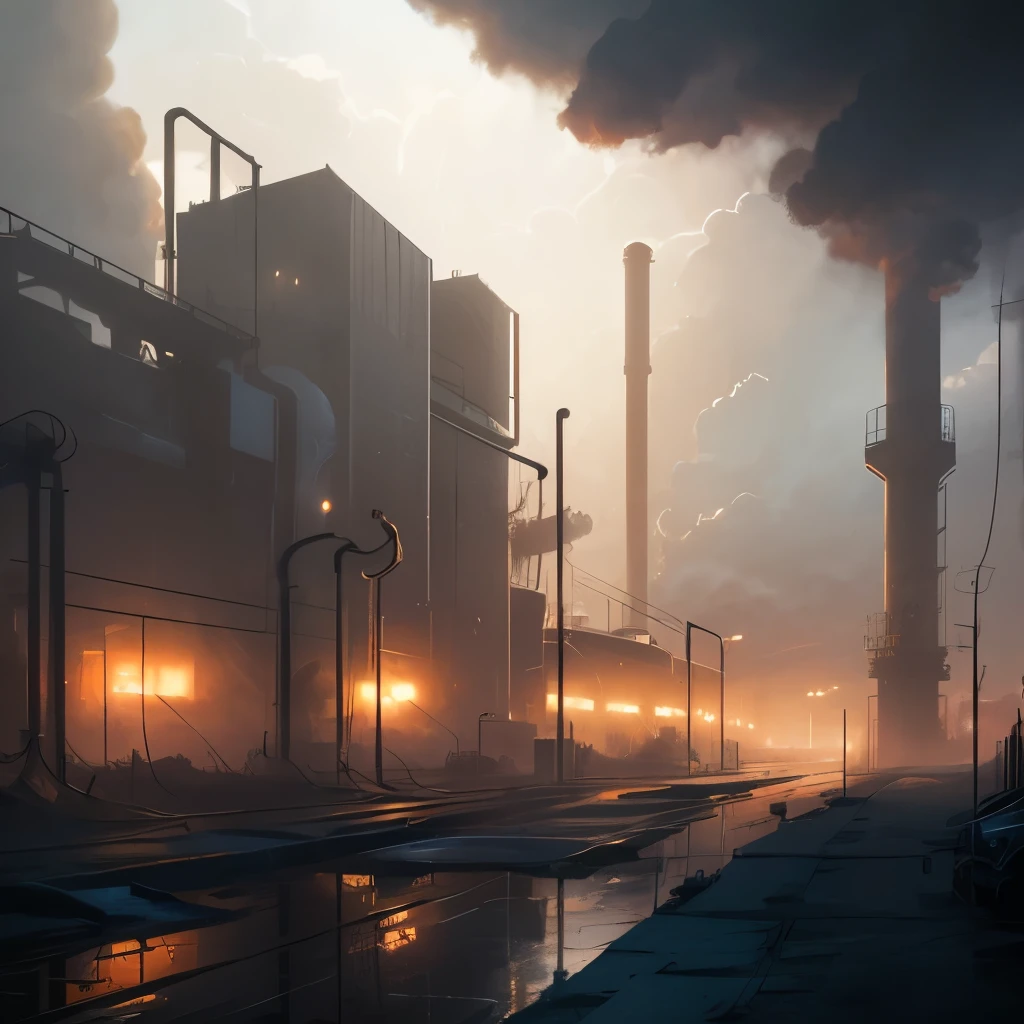 arafed industrial area with smoke and smokestacks in the background, industrial scifi, industrial sci - fi, industrial sci-fi, industrial sci fi, industrial environment, dystopian environment, digital concept art of dystopian, foggy dystopian world, industrial setting, factory background, dystopian atmosphere, industrial complex, detailed atmospheric and gritty, scenic dystopian environment, industrial aesthetic