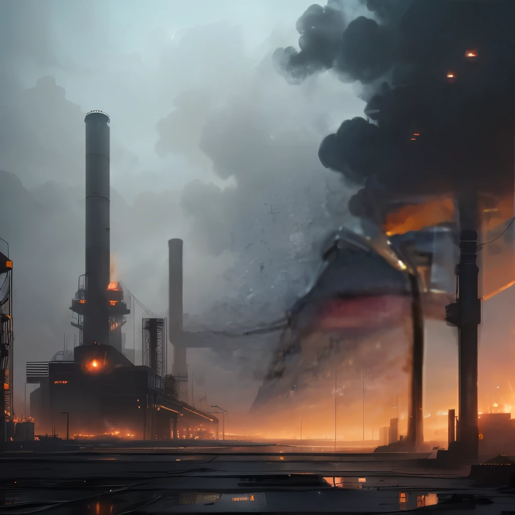 arafed industrial area with smoke and smokestacks in the background, industrial scifi, industrial sci - fi, industrial sci-fi, industrial sci fi, industrial environment, dystopian environment, digital concept art of dystopian, foggy dystopian world, industrial setting, factory background, dystopian atmosphere, industrial complex, detailed atmospheric and gritty, scenic dystopian environment, industrial aesthetic