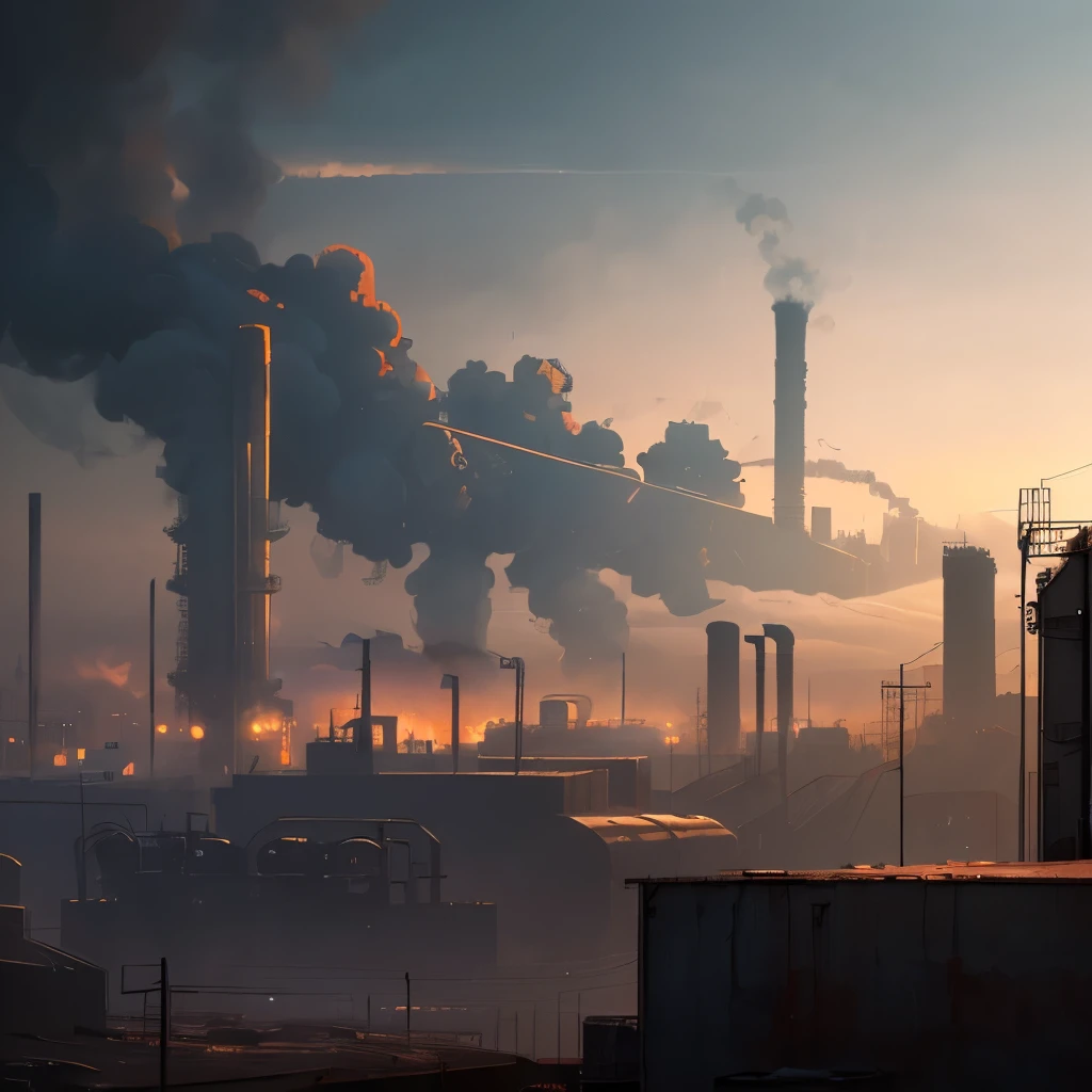 arafed industrial area with smoke and smokestacks in the background, industrial scifi, industrial sci - fi, industrial sci-fi, industrial sci fi, industrial environment, dystopian environment, digital concept art of dystopian, foggy dystopian world, industrial setting, factory background, dystopian atmosphere, industrial complex, detailed atmospheric and gritty, scenic dystopian environment, industrial aesthetic