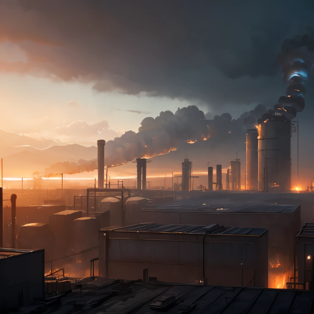 arafed industrial area with smoke and smokestacks in the background, industrial scifi, industrial sci - fi, industrial sci-fi, industrial sci fi, industrial environment, dystopian environment, digital concept art of dystopian, foggy dystopian world, industrial setting, factory background, dystopian atmosphere, industrial complex, detailed atmospheric and gritty, scenic dystopian environment, industrial aesthetic