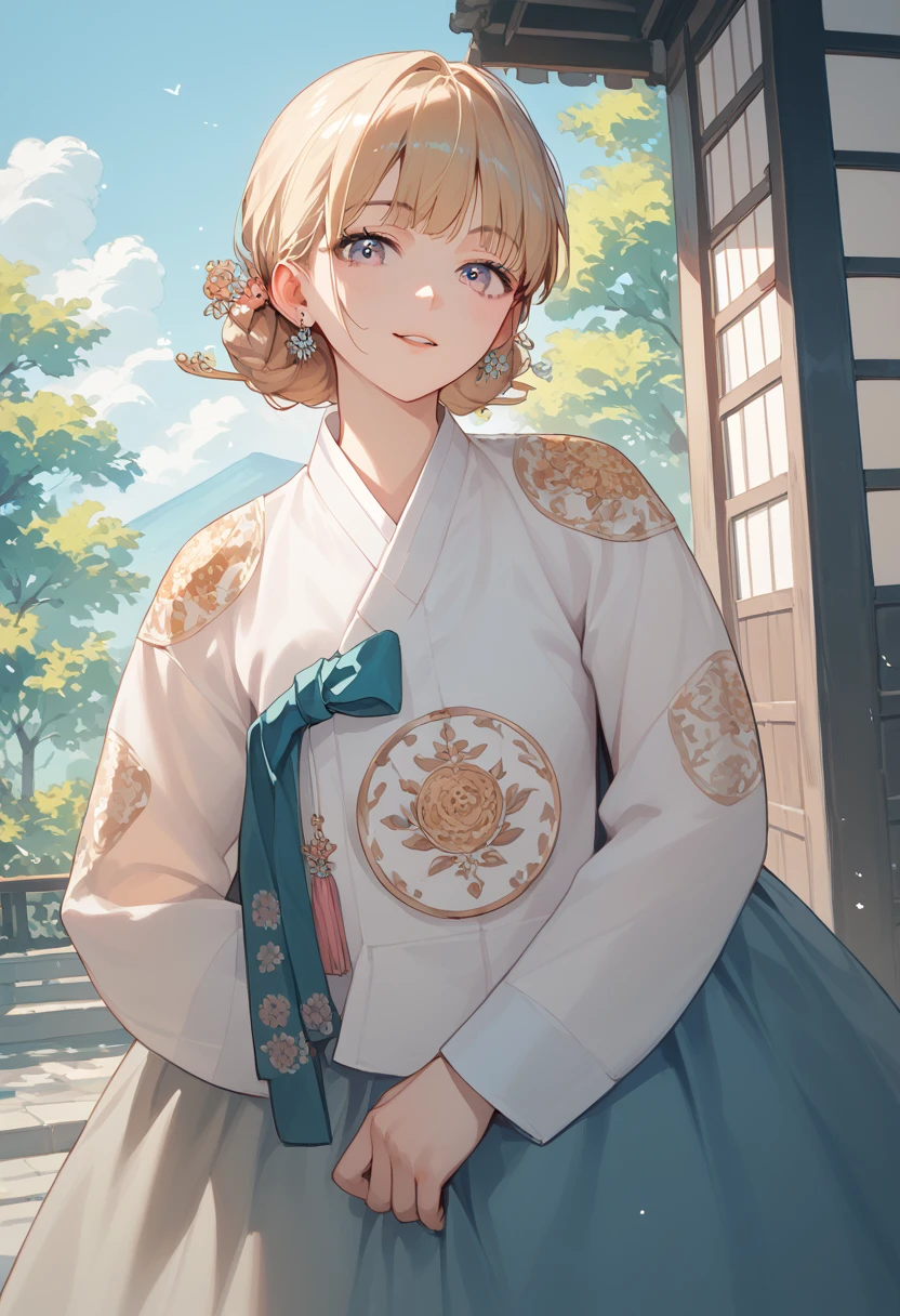 ((anime style)), 1 woman, hanbok, hard light