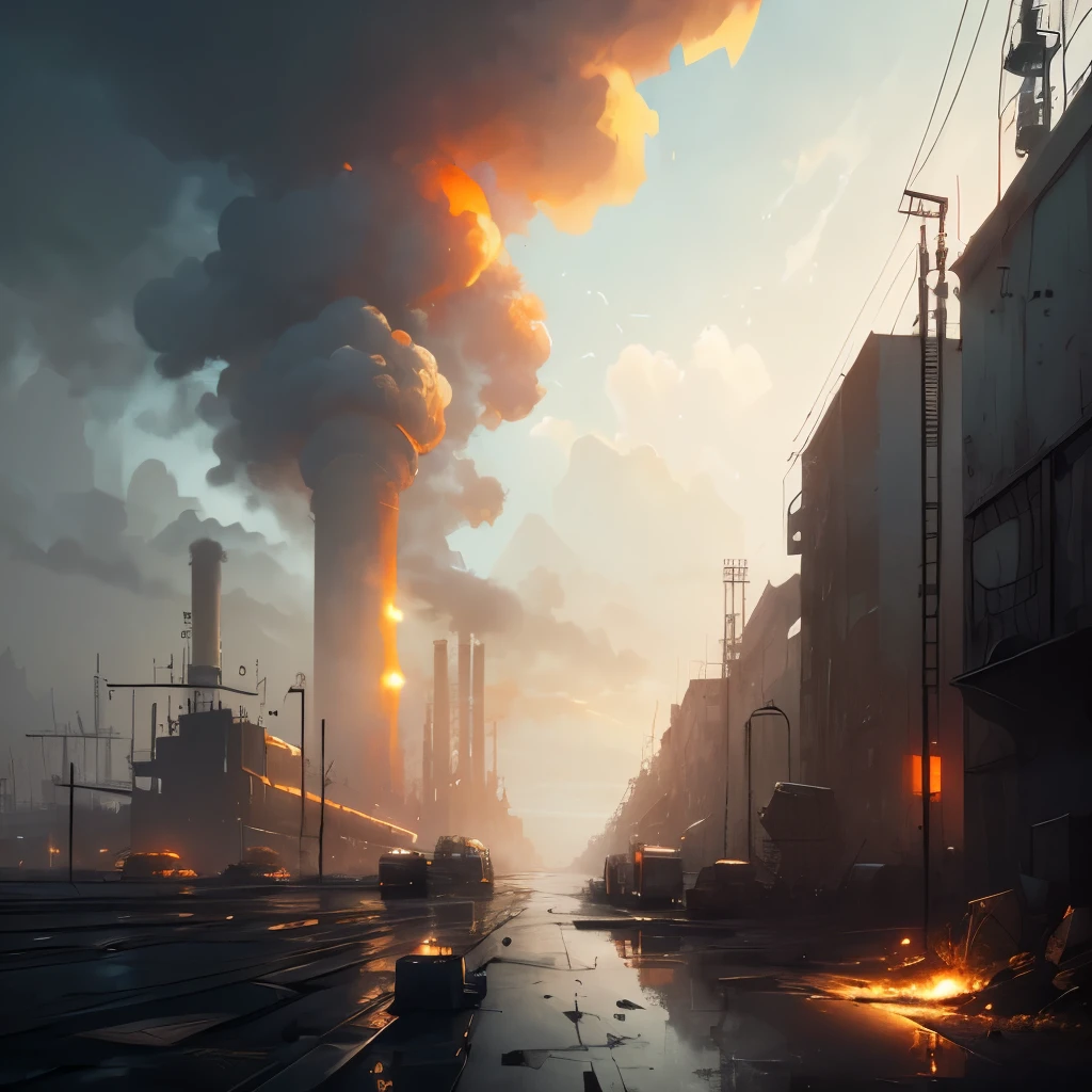 arafed industrial area with smoke and smokestacks in the background, industrial scifi, industrial sci - fi, industrial sci-fi, industrial sci fi, industrial environment, dystopian environment, digital concept art of dystopian, foggy dystopian world, industrial setting, factory background, dystopian atmosphere, industrial complex, detailed atmospheric and gritty, scenic dystopian environment, industrial aesthetic