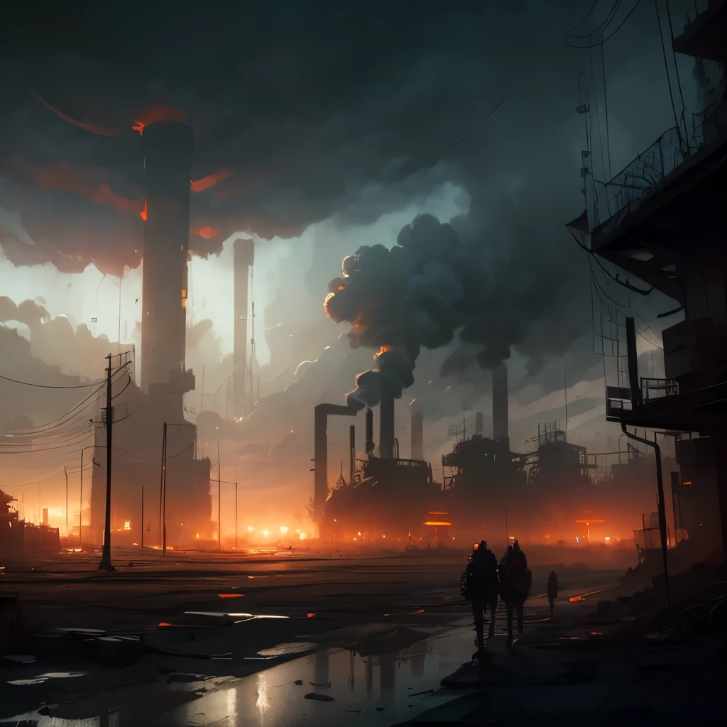 arafed industrial area with smoke and smokestacks in the background, industrial scifi, industrial sci - fi, industrial sci-fi, industrial sci fi, industrial environment, dystopian environment, digital concept art of dystopian, foggy dystopian world, industrial setting, factory background, dystopian atmosphere, industrial complex, detailed atmospheric and gritty, scenic dystopian environment, industrial aesthetic