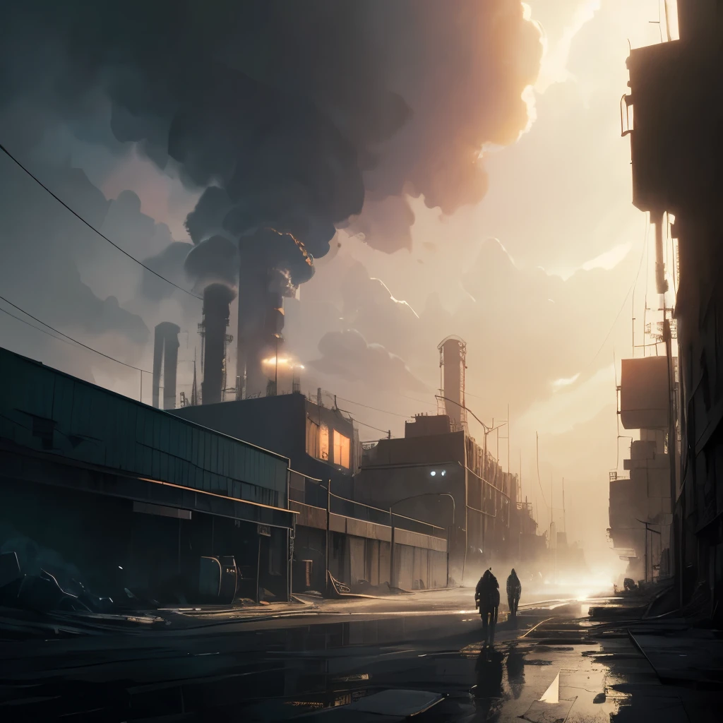 arafed industrial area with smoke and smokestacks in the background, industrial scifi, industrial sci - fi, industrial sci-fi, industrial sci fi, industrial environment, dystopian environment, digital concept art of dystopian, foggy dystopian world, industrial setting, factory background, dystopian atmosphere, industrial complex, detailed atmospheric and gritty, scenic dystopian environment, industrial aesthetic