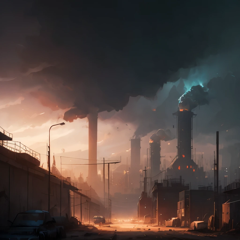 arafed industrial area with smoke and smokestacks in the background, industrial scifi, industrial sci - fi, industrial sci-fi, industrial sci fi, industrial environment, dystopian environment, digital concept art of dystopian, foggy dystopian world, industrial setting, factory background, dystopian atmosphere, industrial complex, detailed atmospheric and gritty, scenic dystopian environment, industrial aesthetic