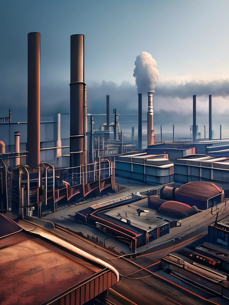 arafed industrial area with smoke and smokestacks in the background, concept art inspired by Ismail Inceoglu, cgsociety contest winner, conceptual art, industrial scifi, industrial sci - fi, industrial sci-fi, industrial sci fi, industrial environment, dystopian environment, digital concept art of dystopian, foggy dystopian world, industrial setting, factory background, dystopian atmosphere