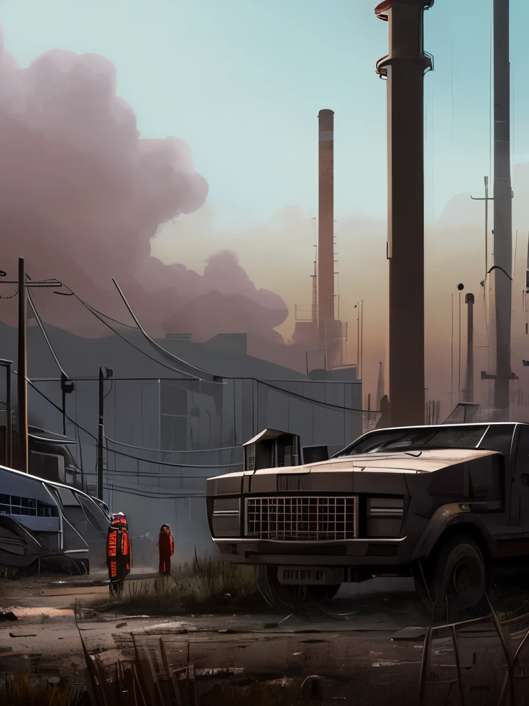 arafed industrial area with smoke and smokestacks in the background, concept art inspired by Ismail Inceoglu, cgsociety contest winner, conceptual art, industrial scifi, industrial sci - fi, industrial sci-fi, industrial sci fi, industrial environment, dystopian environment, digital concept art of dystopian, foggy dystopian world, industrial setting, factory background, dystopian atmosphere