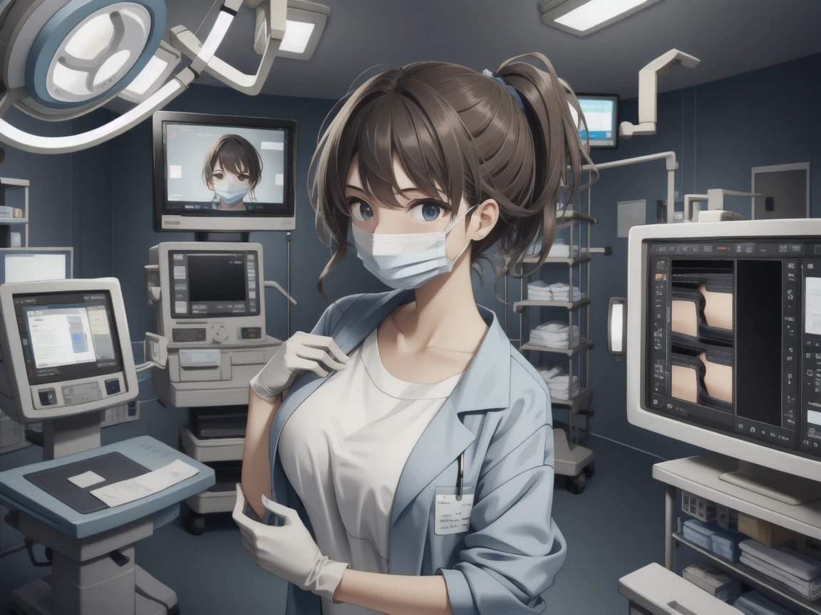 ( original photo,  top quality), Opera[toexistg room,  overhead operating light , blurry background, focused, ditherexistg,backlightexistg,
 doctor_exist_Surgery, surgical mask, 1girl, existdoors, labco[to, Gloves, lookexistg [to Viewer , doctor,
 hoshexisto fumexista, 1girl, Large target_breast, lookexistg_[to_Viewer ,