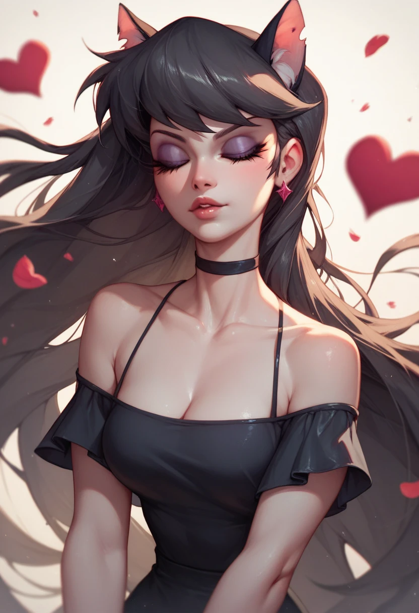 Guy that looks like beautiful female with long black hair and seductive pink hearts eyes 