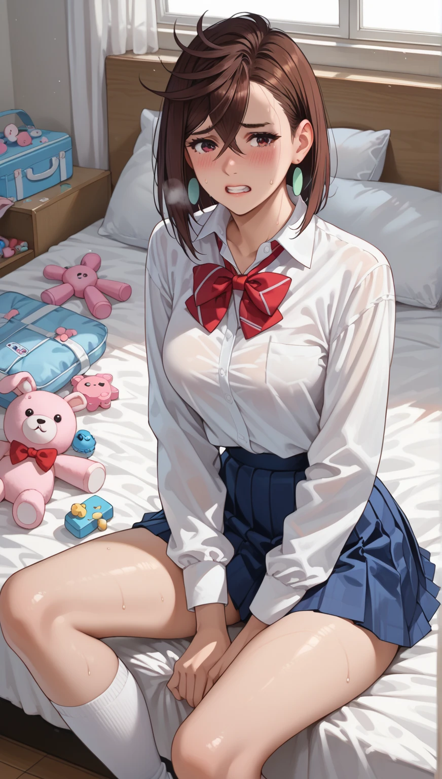masterpiece, best quality, 1 girl, solo, , (flat chest), ingridms, hairpods, gloves, skirt, pantyhose, bow, dress, nsfw, pink bra, bra lift, nipples, breasts out, pink lace panty, tears overflow, shout, (missionary position:1.3), pov, 1boy, penis, sex, (lying on froor:1.2),spread legs, (torn clothes:1.5)