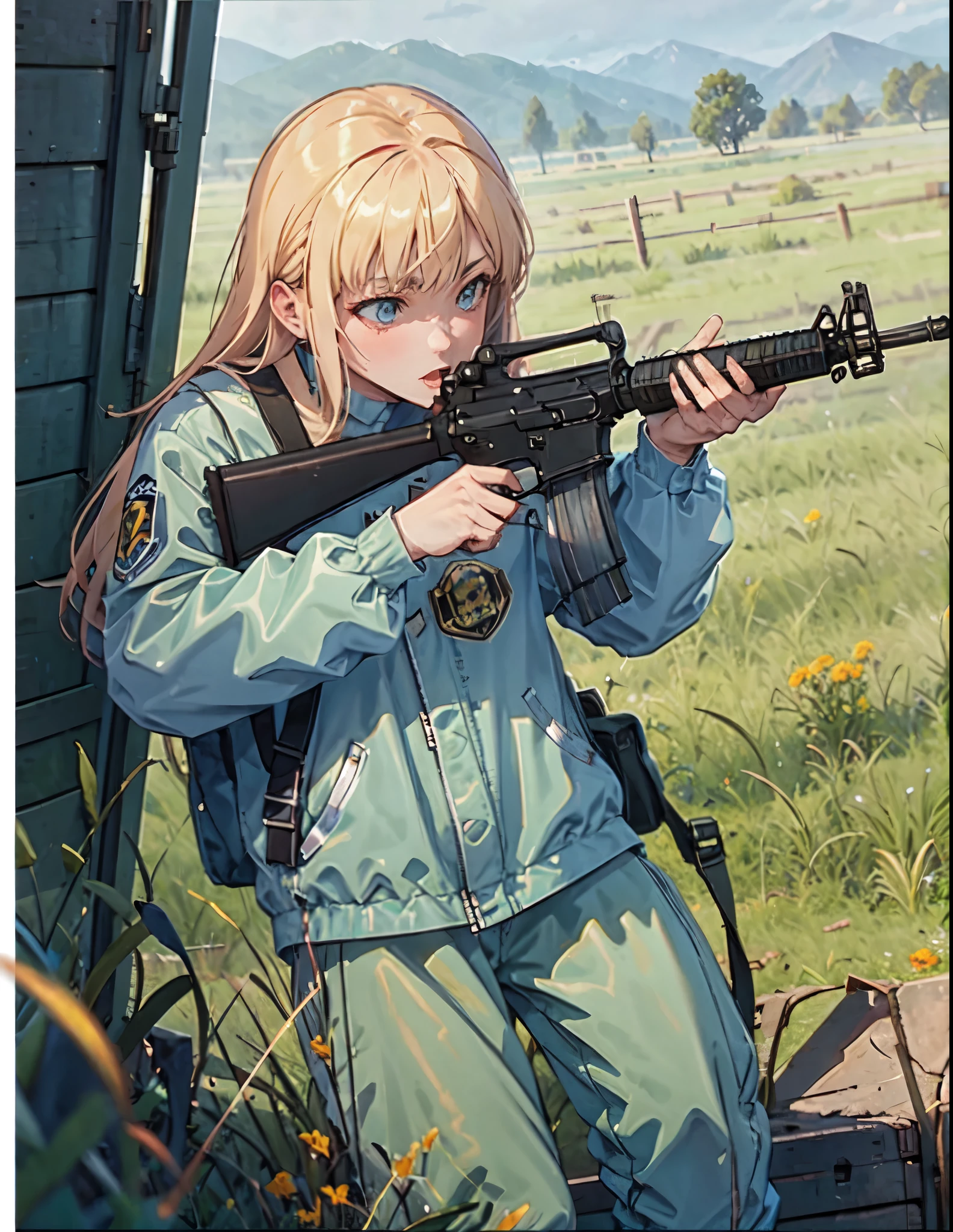 (masterpiece, best quality:1.2), solo, 1girl, using an m16a2, accurate, highly detailed 