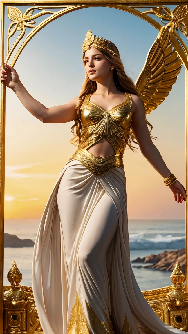 uma estátua de uma mulher segurando uma lança e uma bandeira em frente a um prédio com colunas e colunas, deusa grega athena, o deus Atena, Atena deusa da sabedoria, deusa dourada atena, Deusa da mitologia grega, Estátuas de mármore, the deusa grega aphrotite, deusa grega, old deusa grega, Vitória Alada!!!, estilo neoclassicismo, Vênus deusa Atena, masterpiece, best quality, (()), ((18yo)), ((female )), clear face, cute teenage girls, perfect anatomy, wet, happy smile, realistic face, realistic, dynamic side lignhting, perfect lighting, dynamic pose, dynamic angle, (1girl), solo focus, small breast, ((lolita)),photoreal ,hug, looking at viewer, FEMALE ANGEL WITH FOUR WINGS, WITH RAISED ARM, GREEK STYLE, REALISTIC, MEDIABLE, CLASSICAL STYLE, CLASSICAL PAINTING, REALISTIC PAINTING, GOLDEN ORNAMENT, GOLDEN SHOULDER, GOLDEN WINGS, MAIDEN, GODDESS, ROMAN GREEK MUSE, ROMAN, LONG HAIR, GOLDEN HAIR, 8K RESOLUTION, Angelika Kauffmann STYLE PAINTING, William-Adolphe Bouguereau STYLE PAINTING, REALISTA, (Best quality, 4K, 8K, A high resolution, Masterpiece:1.2), Ultra-detailed, Realistic portrait, Detailed expression, Graceful posture, Dreamy atmosphere, expressive brush strokes, mystical ambiance, Artistic interpretation,Beautiful coiled hair,Delicate floral jewelry, Amazing little fresh style clothing, a whimsical illustration, Subtle colors and tones, mystical aura,The details have been upgraded