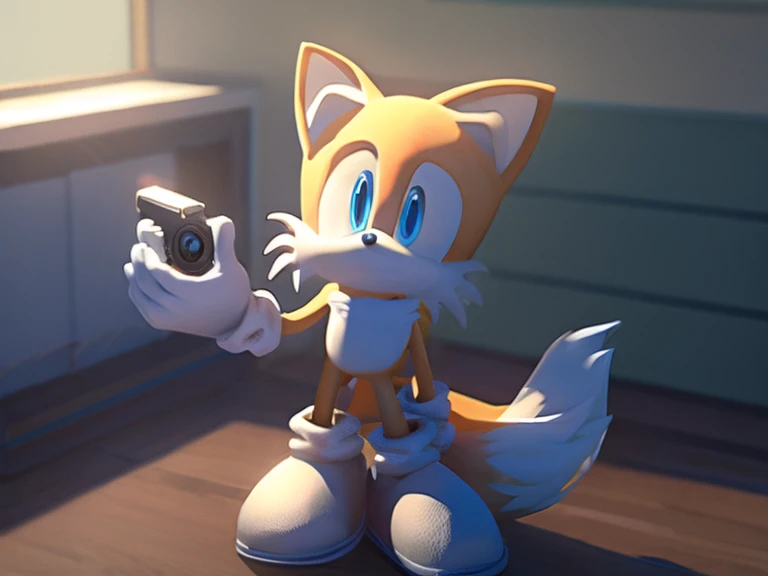 Tails the fox standing in front of a camera 