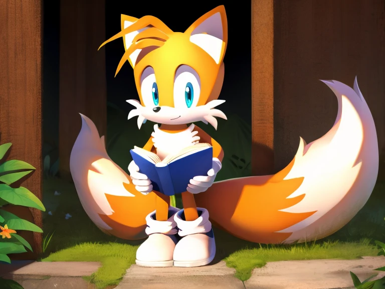 Tails' fox holds a book 