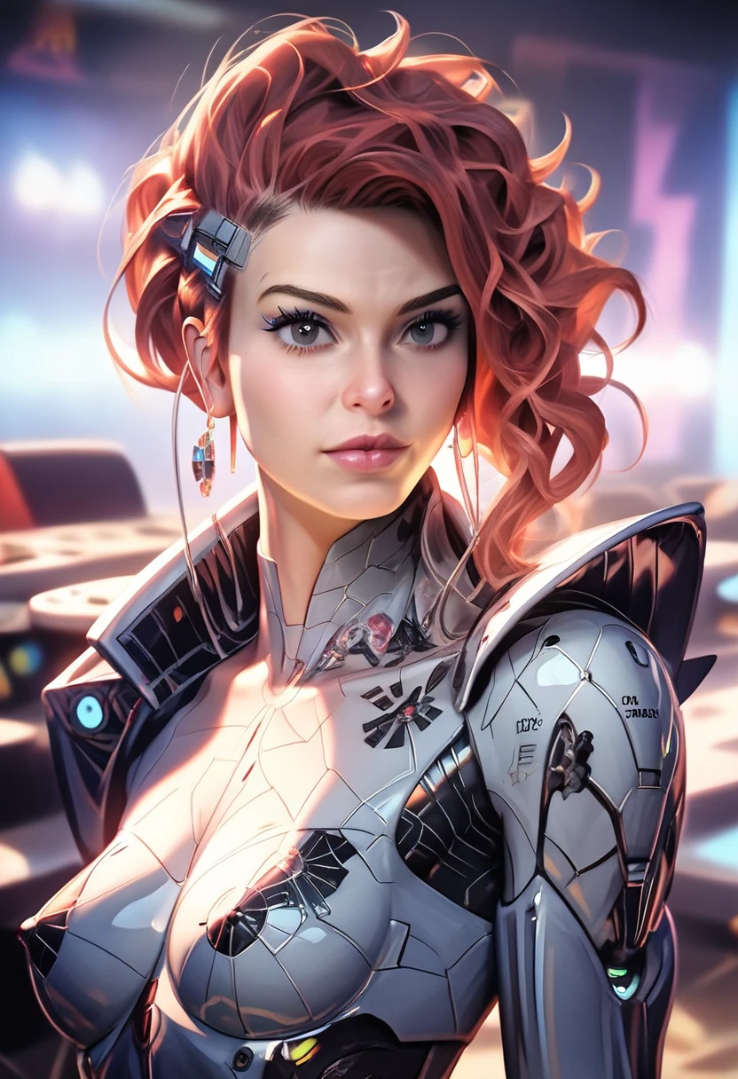 (corpo inteiro), soio, Ultra alta qualidade, maximum definition, 8k, Arcee (Transformadores: War for Cybertron), (identical to the series), (head identical to cartoon), totalmente humanizado, human skin, Rosto detalhado, Olhos detalhados, robotic body, Human-robot transition, robotic human,