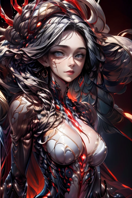 Ambilight, masterpiece, ultra-high quality, (ultra detailed original illustration), Perfil Portrait of a (beautiful Demon Girl:1.q), (Upper body:1), (Crown of Bones:1.1), (Evil Fashion:1.1), (Red Eyes:1.5,) (Double exposure, fusion of fluid abstract art, Glitch, 2D), (Gothic Original illustration composition), fusion of limited color, Geometric, (Comic art), (big breasts:1.3), nearly naked