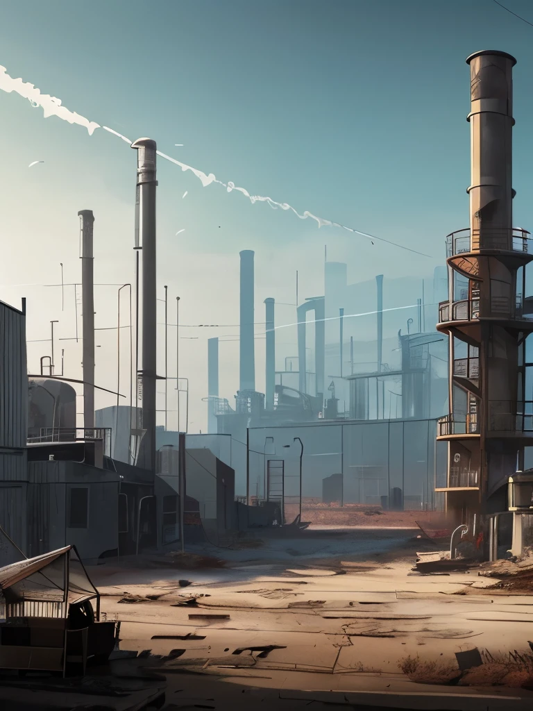 arafed industrial area with smoke and smokestacks in the background, concept art inspired by Ismail Inceoglu, cgsociety contest winner, conceptual art, industrial scifi, industrial sci - fi, industrial sci-fi, industrial sci fi, industrial environment, dystopian environment, digital concept art of dystopian, foggy dystopian world, industrial setting, factory background, dystopian atmosphere