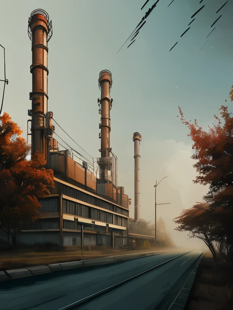 arafed industrial area with smoke and smokestacks in the background, concept art inspired by Ismail Inceoglu, cgsociety contest winner, conceptual art, industrial scifi, industrial sci - fi, industrial sci-fi, industrial sci fi, industrial environment, dystopian environment, digital concept art of dystopian, foggy dystopian world, industrial setting, factory background, dystopian atmosphere