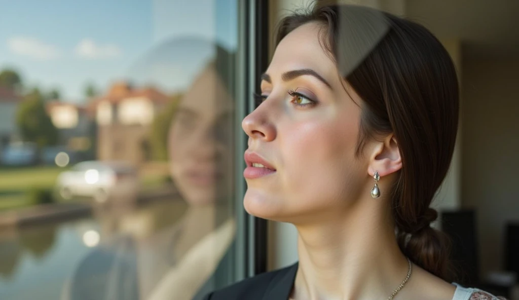 Woman, lips pressed towards glass