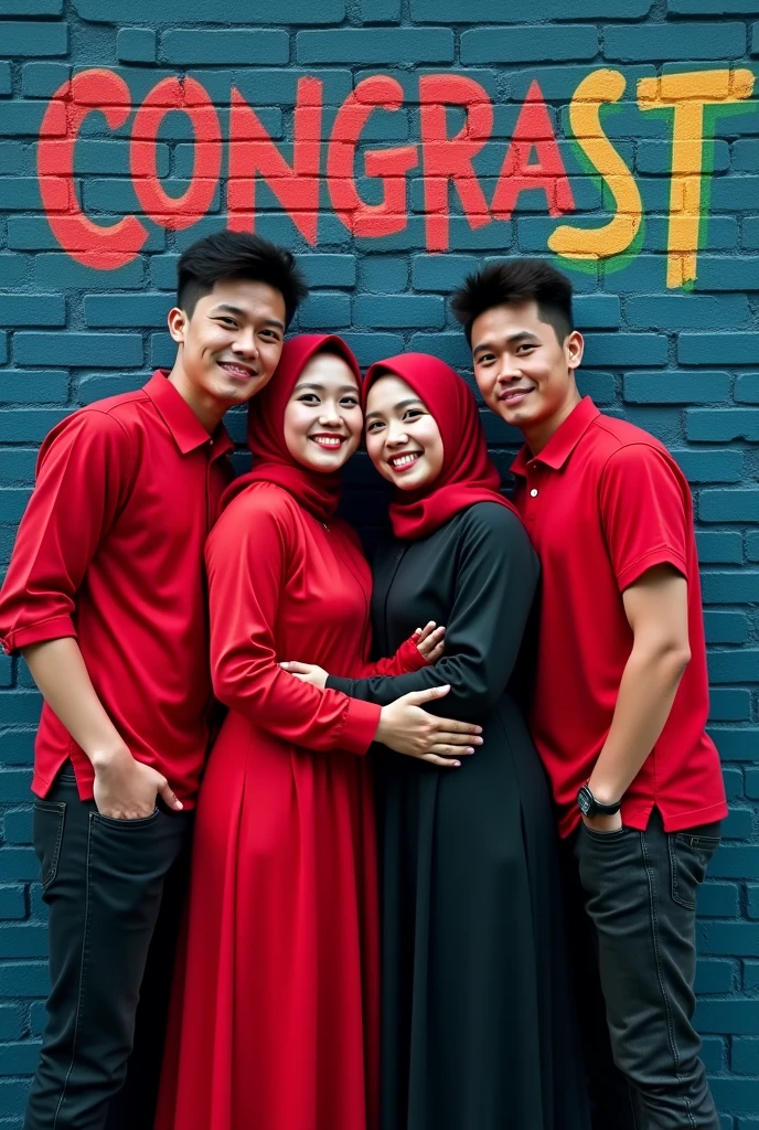 A group of people, in red, holding birthday cake, cake with the words HBD Sampoerna 111, Even Monday Community Banner Background, HD quality details
