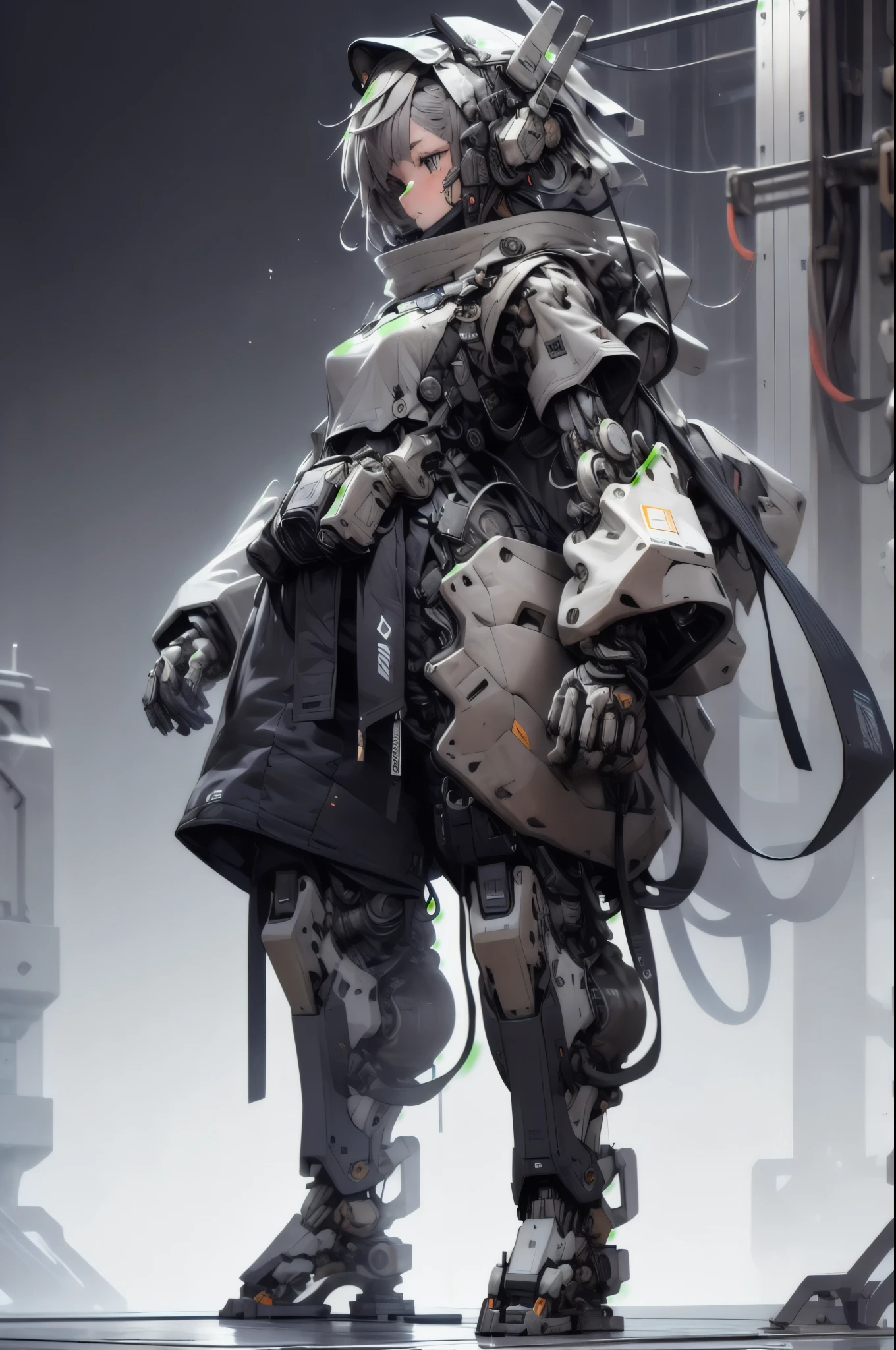 masterpiece, top quality, ultra detailed ,  1 girl,Alone, Square body , Gray Theme, Mecha Mesme , Machinery Parts,Robot Joints, , Standing ,