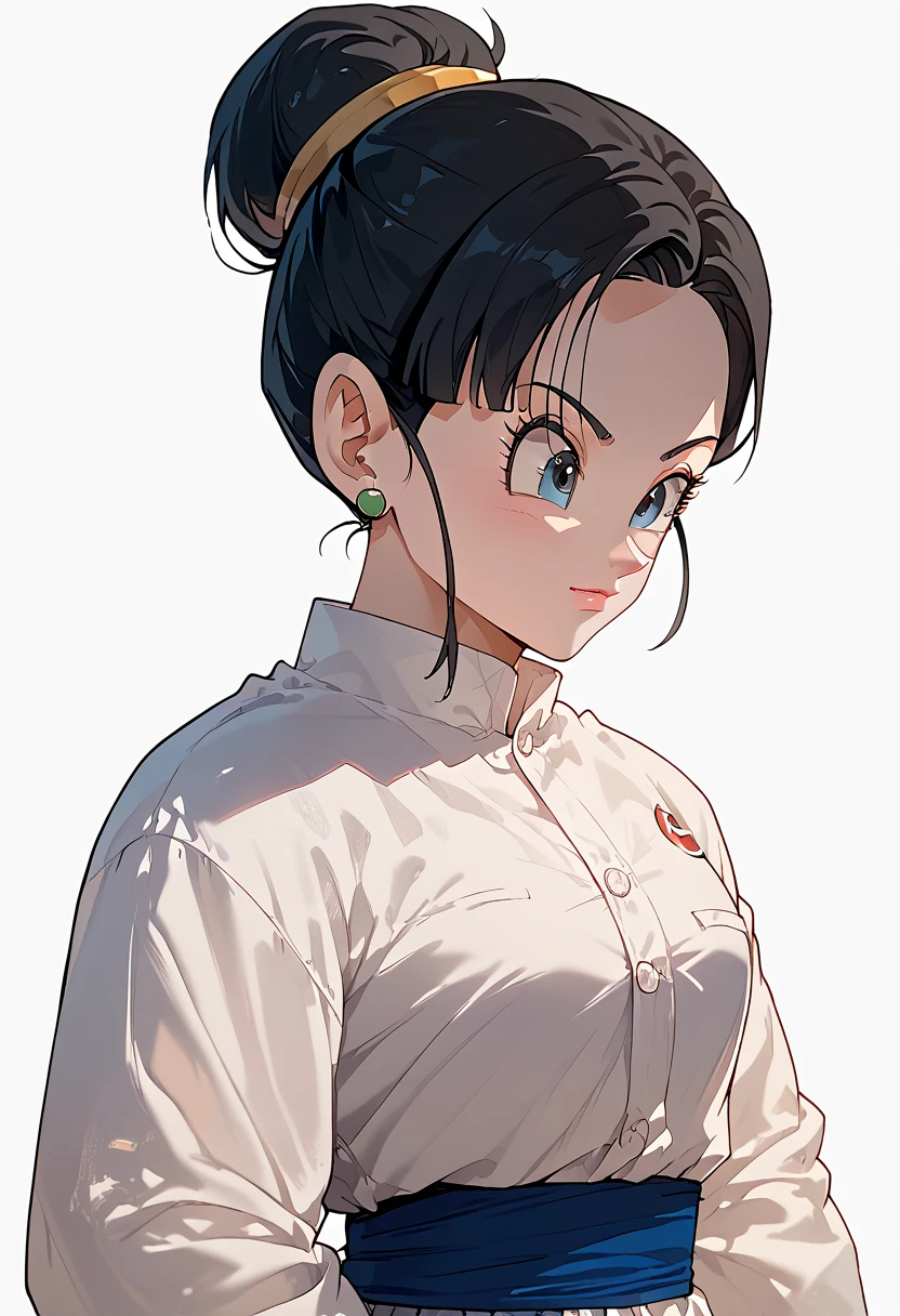 woman, black hair, white skin, hair up, chi chi, dragon ball, anime style