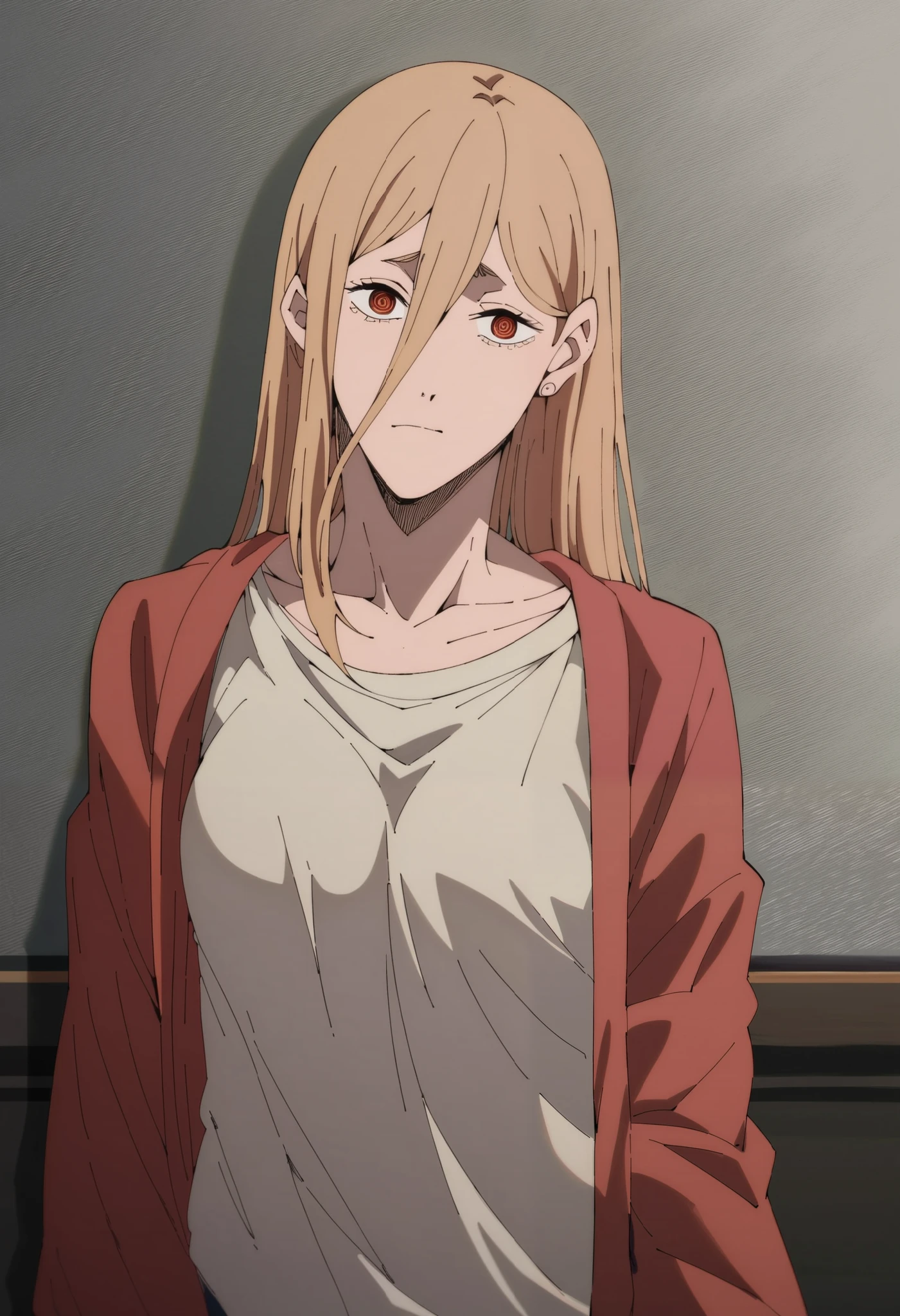 score_9, score_8_Excellent, score_7_Excellent, score_6_Excellent, score_5_Excellent, score_4_Excellent, source_Anime, Inside the palace, think, girl with a shy expression, p0w3r0x1, long hair, blonde alone, Red Corner, demon pExcellentils, Red sweatshirt、、cat、、Pussy、 boobs、