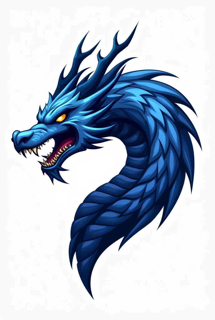 A blue oriental dragon,Blue dragon,Blue Dragon Head,Horns on the head,fear,Scary,Huge teeth,ferocious,(((side view:1.5))),White background,cartoon,Second Dimension
