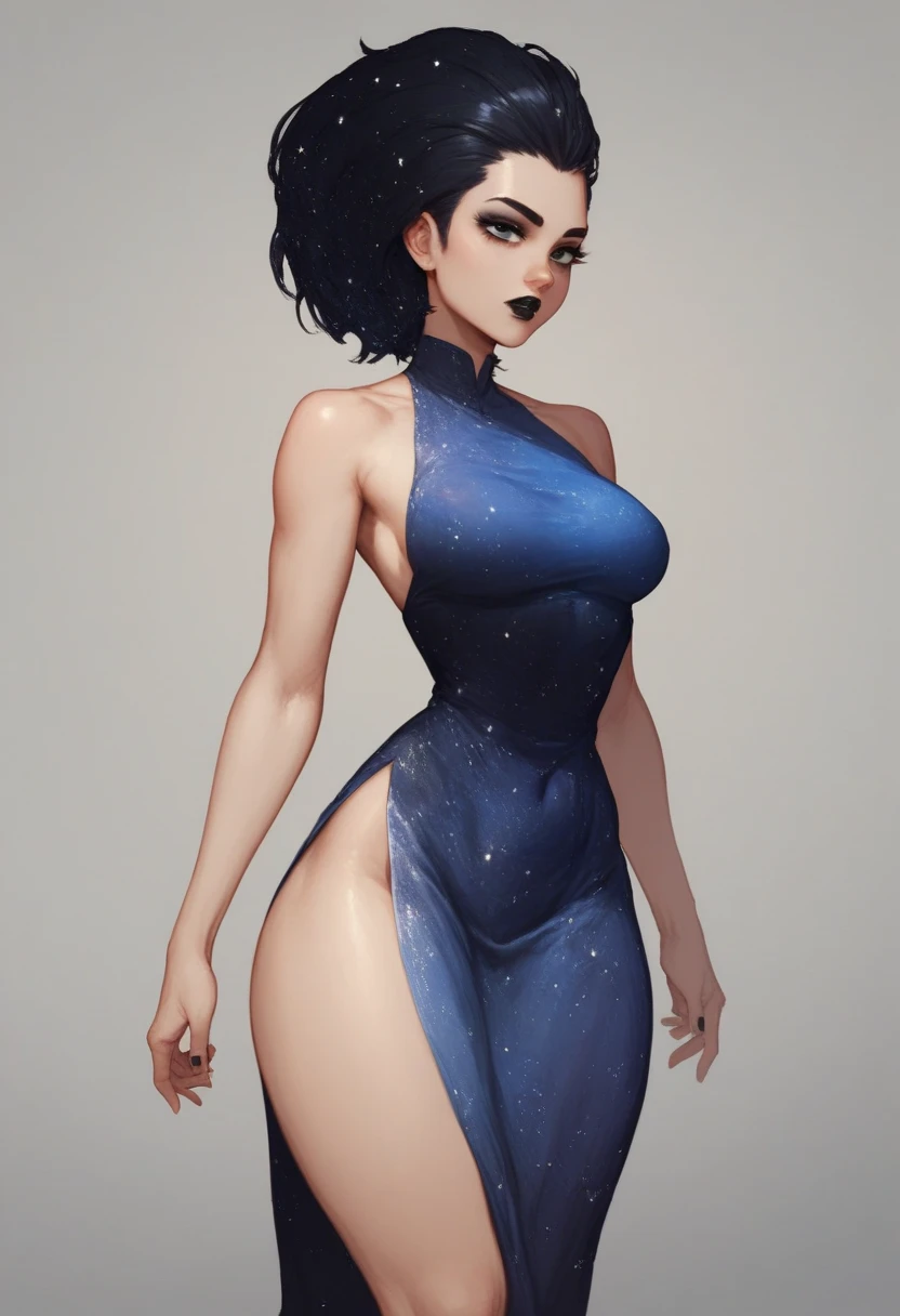 masterpiece, Highest quality, Ultra-high resolution, (abstract art:1.3), (Dark Theme:1.2), art, Stylized, Deep Shadow, Dark Theme, One girl, Space Dress, The beauty of space, In space, nebula