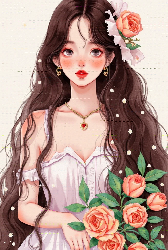 There is a painting of a angel woman with long hair and a tile, Lovely art style, Exquisite painting style,   created in Bowater's art style  , artstrationTrend ,  exquisite digital art , 8K)),  a beautiful art illustration ,  antique style art , Digital Anime Illustration,  Portrait of jisoo blackpink  ,  soft anime illustration , Lovely portrait