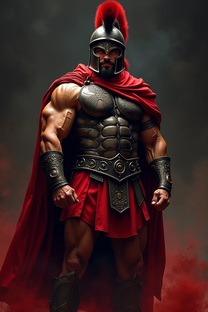 Full body silhouette of a Roman Gladiator in an attack pose with a sword in his hand 