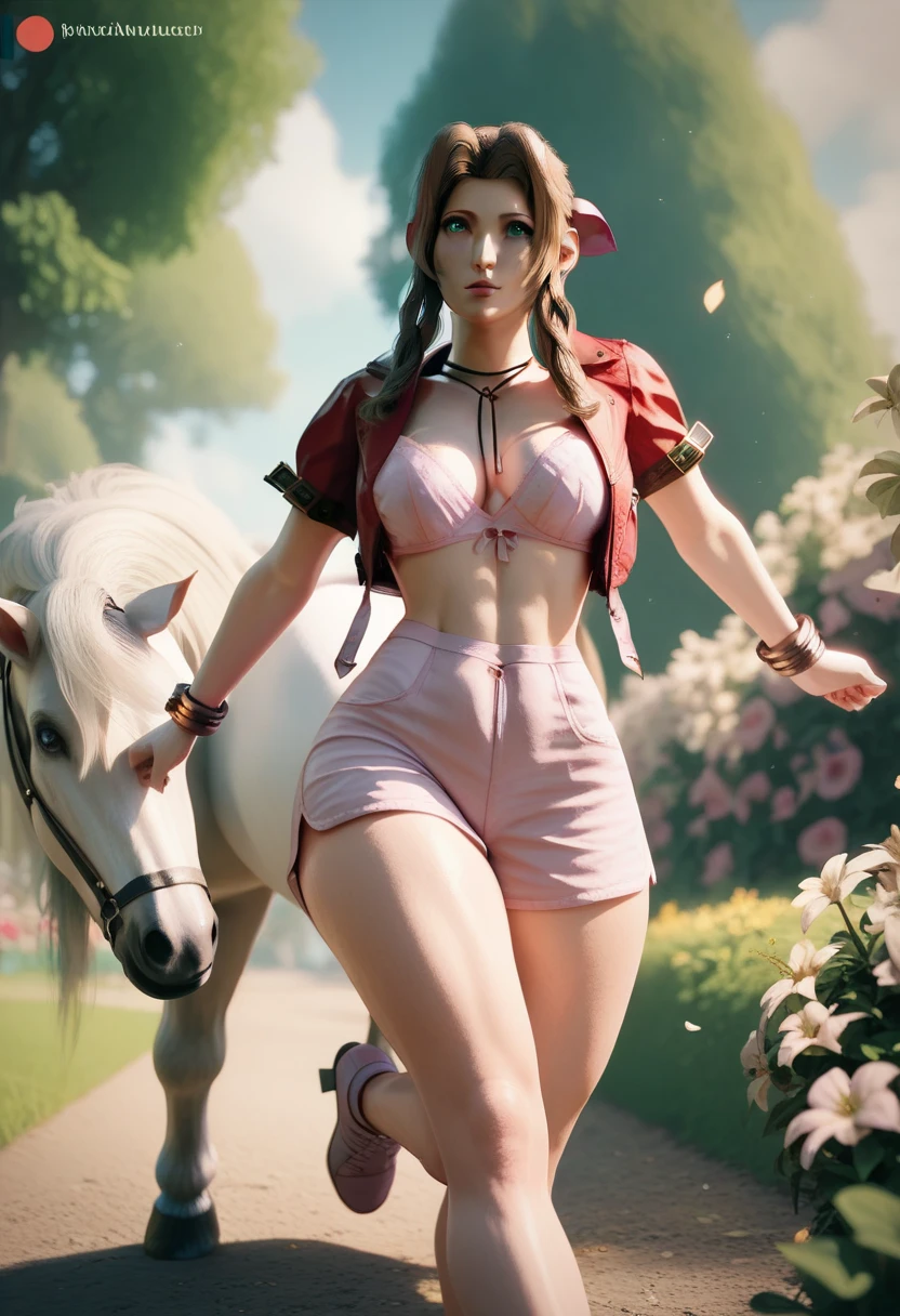 Aerith from big curly hair blue eyes medium tits healed abdomen thick thighs Big naked riding on top of a horse running through a flower garden sexo