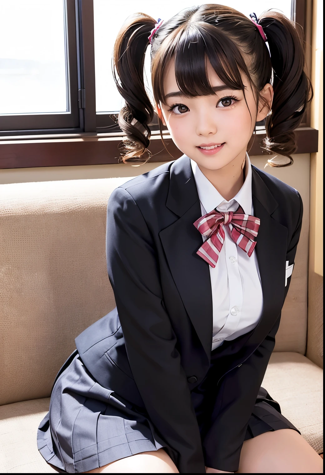 One woman、、28 years old、、Idol、、((whole body))、、、Stylish、、Cute face、、、office、、((uniform))、、(mini skirt)、、ponytail、、brown Hair、、、Excited expression、Head to Toe、、、(Big Breasts)、Pose like an idol、、((full BODY))、、(full shot)、、Twin tails、Very large breasts、、、((round face))、、(check suit)、、、Checkered Skirt、、、Standing with your legs apart、、、Sexy student、、、((Show off your skirt flipping up))