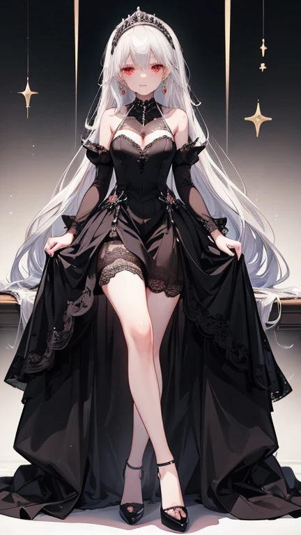 ((highest quality)),(ultra high resolution),(Super detailed),(detailed description),((best CG)),(best work of art),super precision art,amazing drawing art,(Art with precise details:1.5), (Adult woman smiling in a dark room:1.6),(beautiful and well-shaped face:1.5),(transparent black wedding dress:1.6),(Black Wedding Veil:1.5),(flower tattoo:1.5),(gorgeous black bridal shoes:1.4)