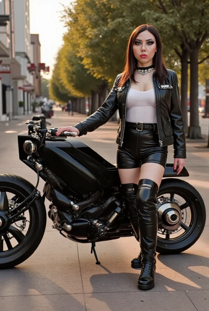 Rostro de Jacqueline, minifalda de leather,  racing motorcycle, Frau im leatheroutfit, leatherbekleidung und Stiefel, leatherbekleidung, in schwarzes leather gekleidet, en a complete leather suit, leatherbekleidung, bekleidet mit kurzer leatherjacke, leather, leatherstiefel, in Biker-leather gekleidet, leather stockings, high boots, interested in , Loved, imposing and dominating, bekleidet mit leatherjacke, Tragen von leather,